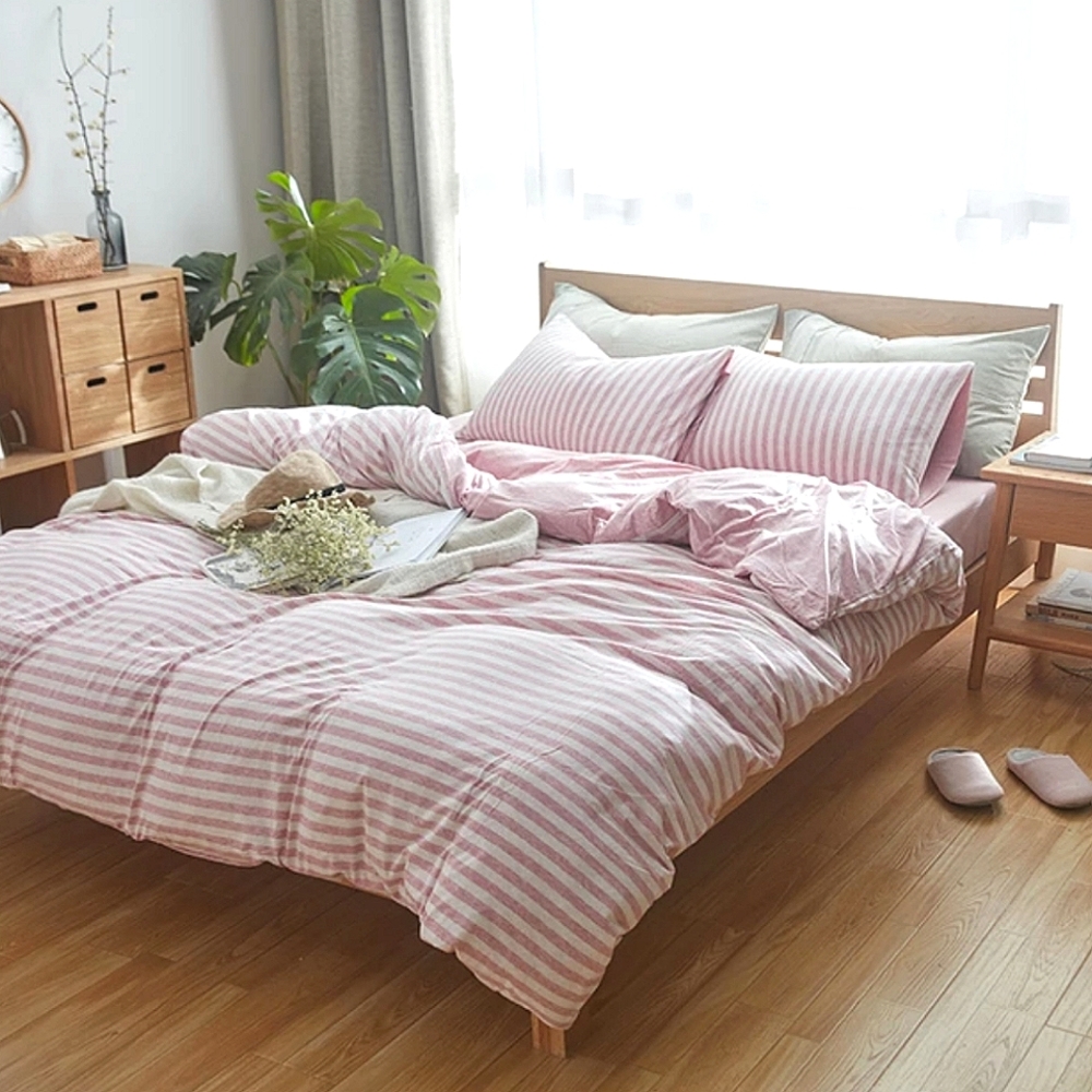3pc Cotton Pink Stripes Bedding set/ Twin size